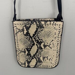 Madden Girl Black & Cream Snake-Print Studded Crossbody Bag